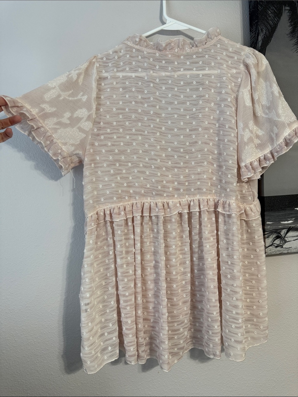 POL Pale Blush Swiss Dot Ruffle Tunic - Picture 6 of 9